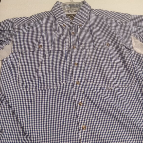 Drake Men's LS Blue/White Button Down Vented Fishing Shirt Size M - Picture 1 of 8